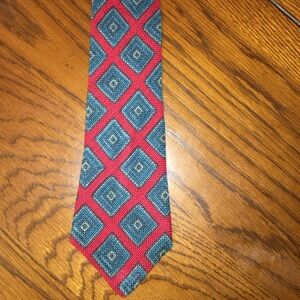 Vintage Woven Red Linen and Silk Men’s Tie by Keys & Lockwood Tribal Pattern